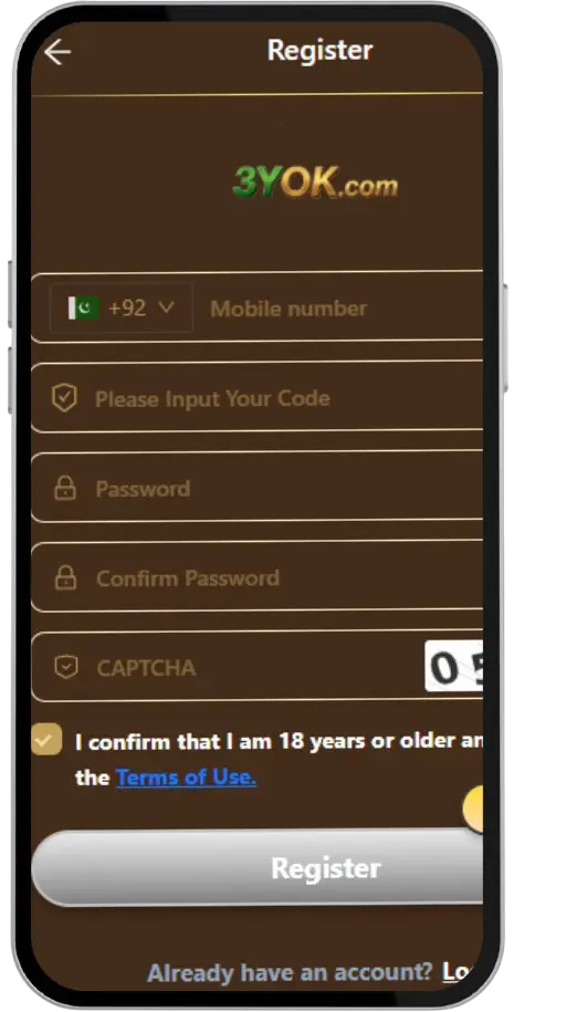 3YOK Game Sign-up Screen