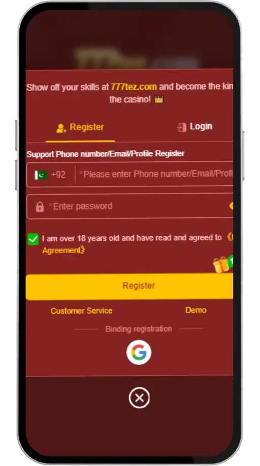 777Tez Sign-Up screen