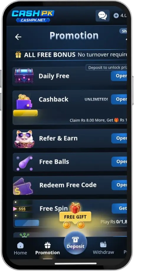 CashPk Game Bonus Screen