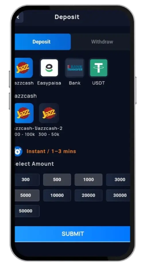 10Win game Deposit screen
