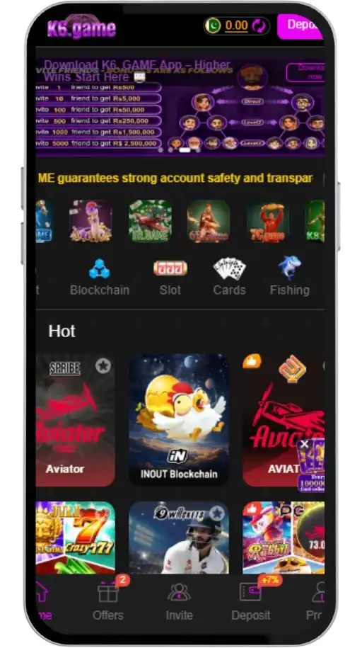 k6 Game Home Screen
